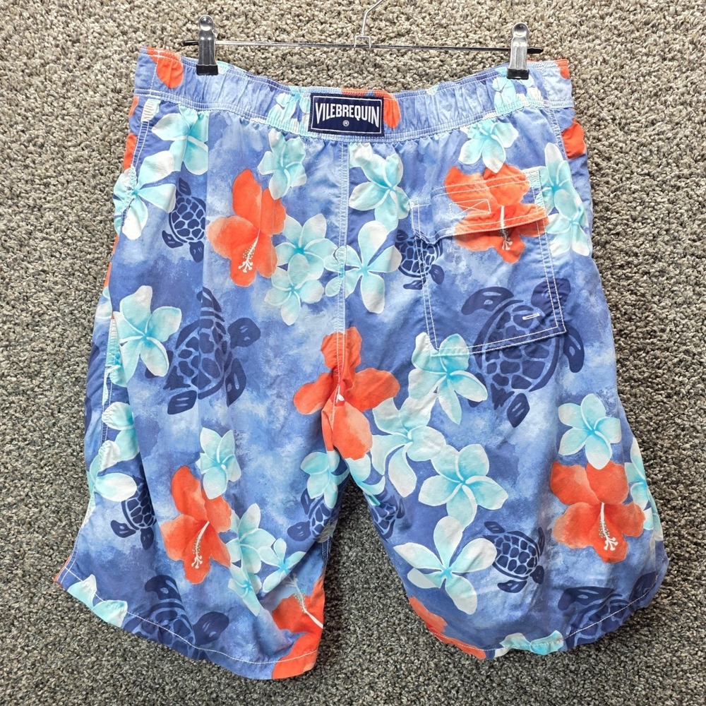 Vilebrequin Mens 3XL Swim Trunks Blue Tropical Sea Turtle Hibiscus Board Shorts
